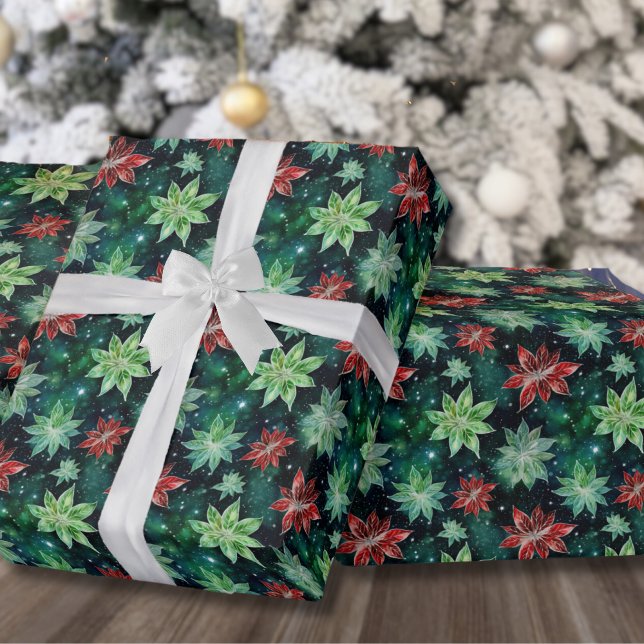 Papel De Regalo Flores de Poinsettia Navidad (Classic Red Green Holiday Presents Christmas Wrapping Paper)