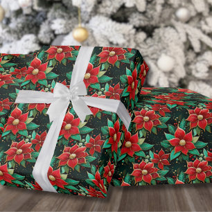 Papel De Regalo Flores de Poinsettia Patrón Festivo Navidad