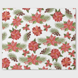Papel De Regalo Flores De Poinsettia Roja Y Holly Berries