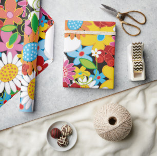 Papel De Regalo Flores de primavera alegres y coloridas Moda de ja