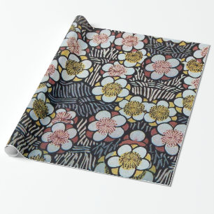 PAPEL DE REGALO FLORES DE PRIMAVERA AMARILLA PINCA NEGRA HAIKU