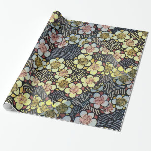 PAPEL DE REGALO FLORES DE PRIMAVERA AMARILLA ROSA DE PINO NEGRO