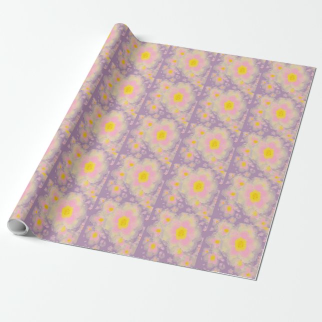 Papel De Regalo Flores de primavera amarillo morado rosado (Desenrollado)