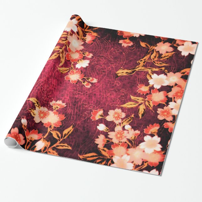 PAPEL DE REGALO FLORES DE PRIMAVERA BLANCA ROSA, FLORAL ROJA ANTIG (Desenrollado)
