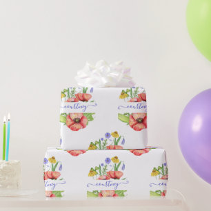 Papel De Regalo Flores de primavera en acuarela personalizadas par