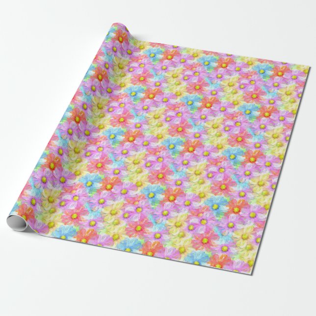 Papel De Regalo Flores de primavera estilo acuarela (Desenrollado)