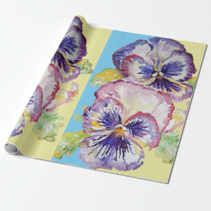 Papel De Regalo Flores de primavera morada amarillo Pansy color de