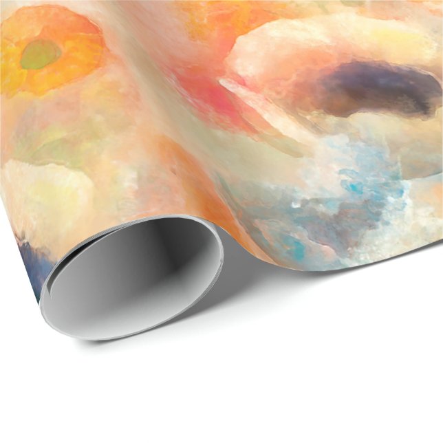 Papel De Regalo Flores de primavera naranja (Esquina del rollo)