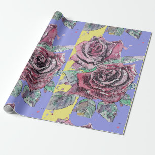 Papel De Regalo Flores de Primavera Púrpura Rojo Coloración de agu