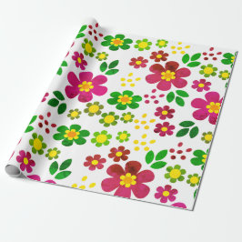 Papel De Regalo Flores De Primavera Y Patrón De Hojas