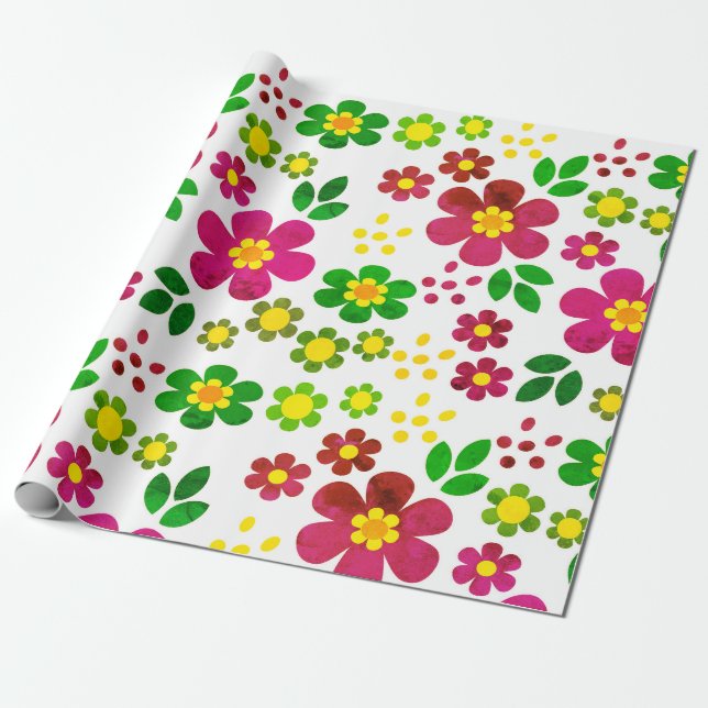 Papel De Regalo Flores De Primavera Y Patrón De Hojas (Desenrollado)