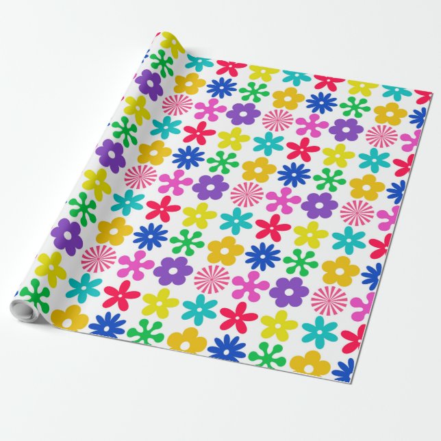 PAPEL DE REGALO FLORES DE RETRO DE GROOVY (Desenrollado)