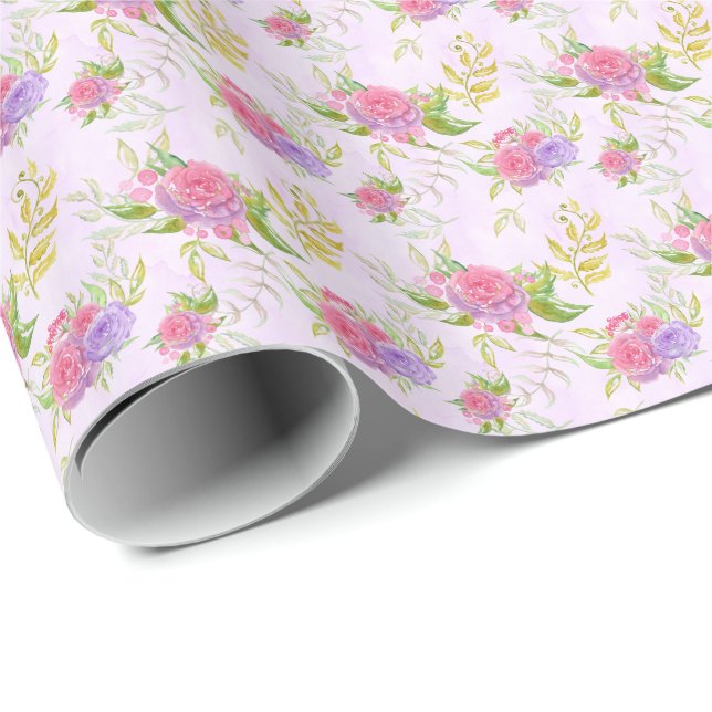 Papel De Regalo *~* Flores de rosa románticas florales (Esquina del rollo)
