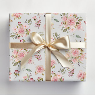 Papel De Regalo Flores de Rosa Rosa Acuarela Patrón Floral
