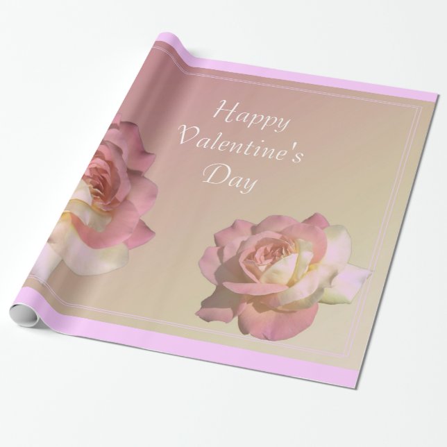 Papel De Regalo flores de rosa rosadas encantadoras feliz día de s (Desenrollado)