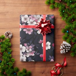 Papel De Regalo Flores de Sakura rosada negra, diseño de patrones,