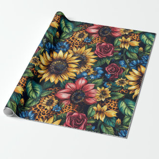 Papel De Regalo Flores de sol vibrantes, Rosas y Purpurina de impr