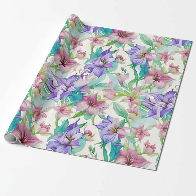 Papel De Regalo Flores de tiare de patrón floral (Desenrollado)