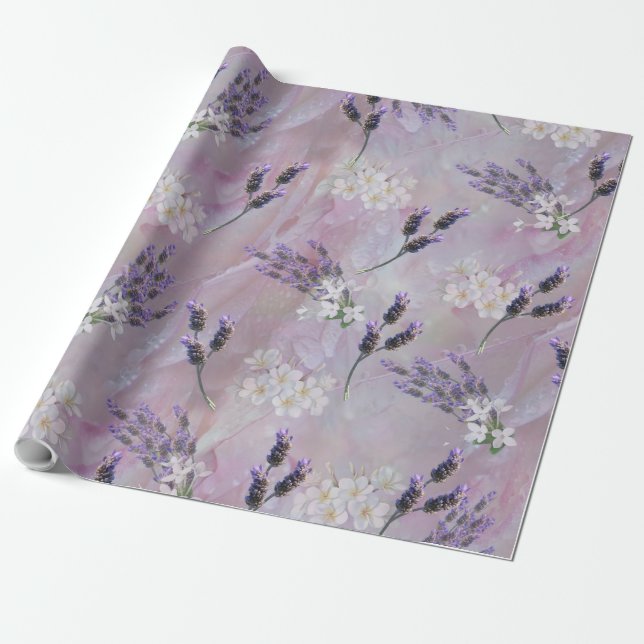 Papel De Regalo Flores de tubérculo y lavanda (Desenrollado)
