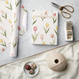 Papel De Regalo Flores de tulipán amarillas rosadas Pascua