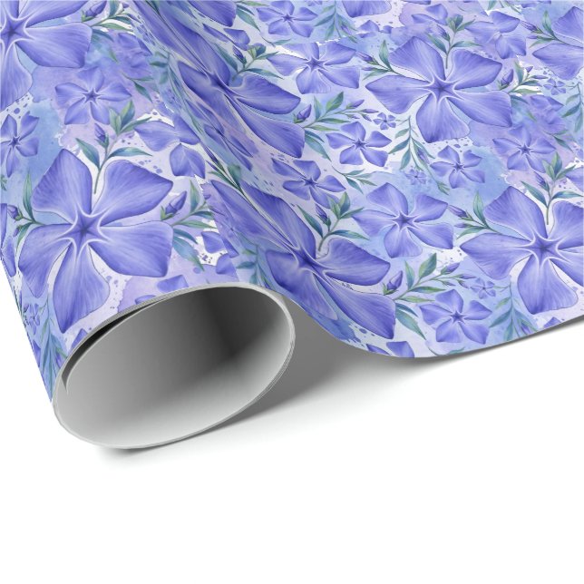 Papel De Regalo Flores de Vinca Azul Violeta Vinca (Esquina del rollo)