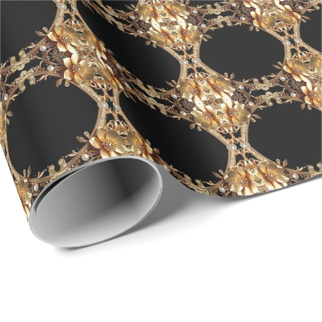 Papel de Regalo Flores Decorativas Doradas Elegant (Esquina del rollo)