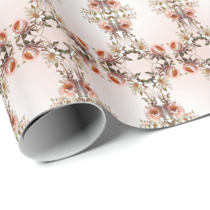 Papel de Regalo Flores Decorativas Rosadas y Blanc