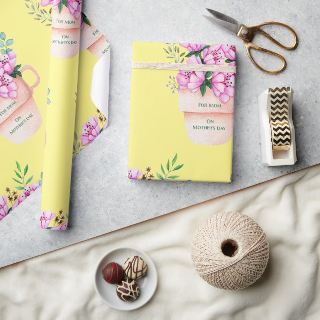 Papel De Regalo Flores del Día de la Madre en una copa (Artesanía)