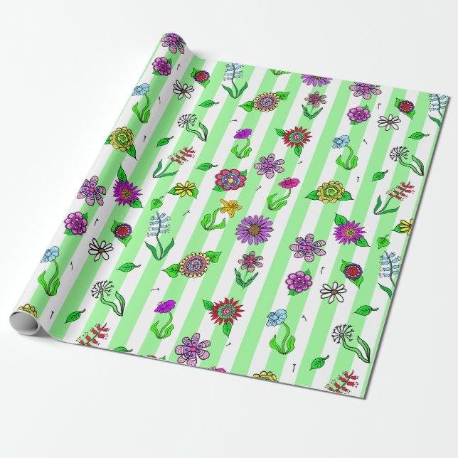 Papel De Regalo Flores dibujadas a mano caprichosa (Desenrollado)