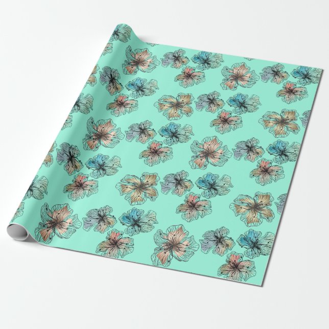 Papel De Regalo Flores dibujadas sin rompecabezas abstractas como  (Desenrollado)