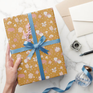 Papel De Regalo Flores Dibujadas sobre Naranja