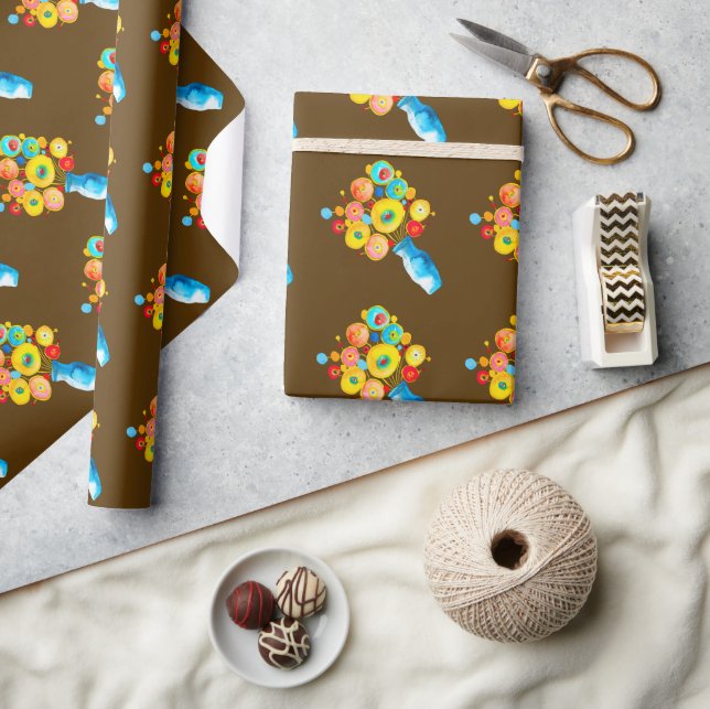 Papel De Regalo Flores divertidas arte acuarela (Artesanía)