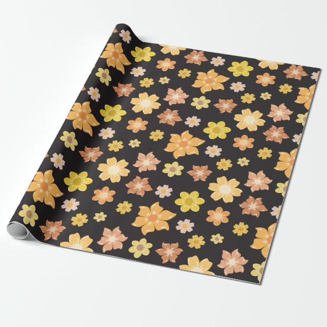 Papel De Regalo Flores doradas de otoño regalo de cumpleaños sin f (Desenrollado)