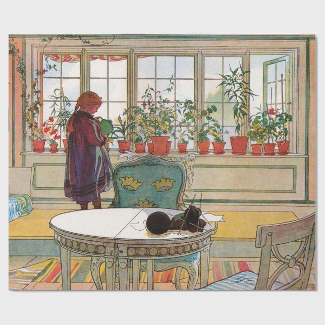 Papel De Regalo Flores en el Windowsill por Carl Larsson (Superficie plana)