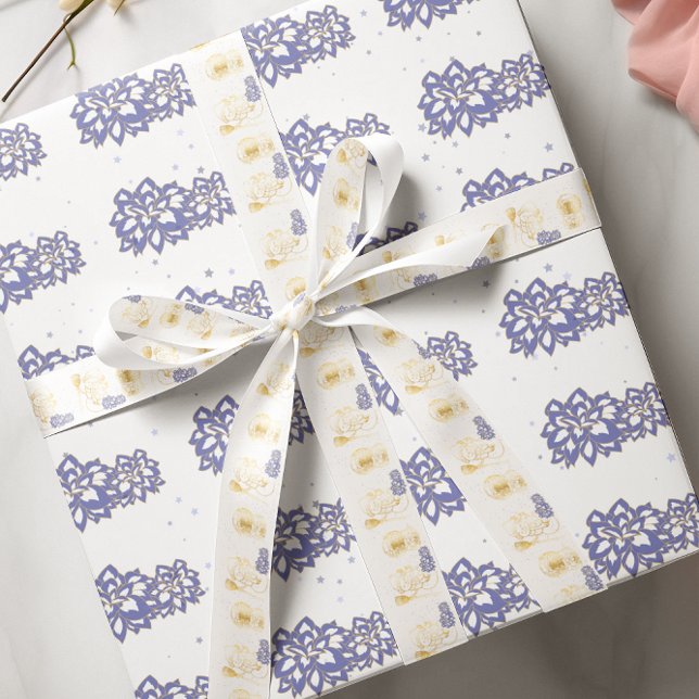 Papel De Regalo Flores en morado con contorno dorado AOP (Subido por el creador)