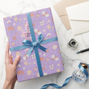 Papel De Regalo Flores Esbozadas sobre Morado Claro