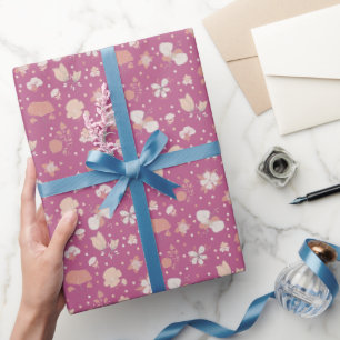 Papel De Regalo Flores Esbozadas sobre Rosa