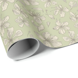 Papel De Regalo Flores esparcidas sobre verde oliva - patrón conti