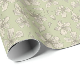 Papel De Regalo Flores esparcidas sobre verde oliva - patrón conti