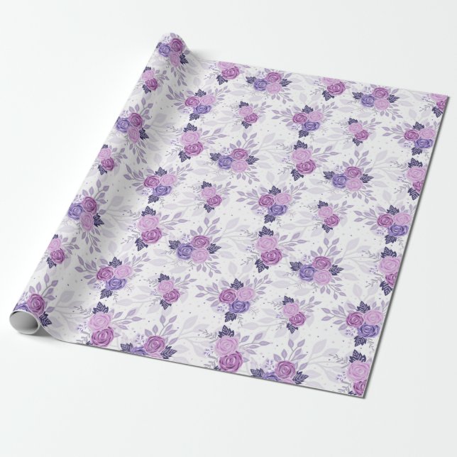 Papel De Regalo Flores Femeninas Elegantes De Flora Púrpura Rosa (Desenrollado)