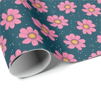 Papel De Regalo Flores florales rosas azules de color azul Girly C
