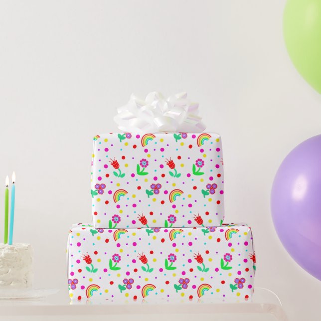 Papel De Regalo Flores, Flores y Lunares Niña  (Regalos de fiesta)