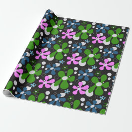 Papel De Regalo Flores funky azules, verdes y rosas