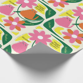 Papel De Regalo Flores Gatos Agregar Destinatarios Nombre Cute Cum