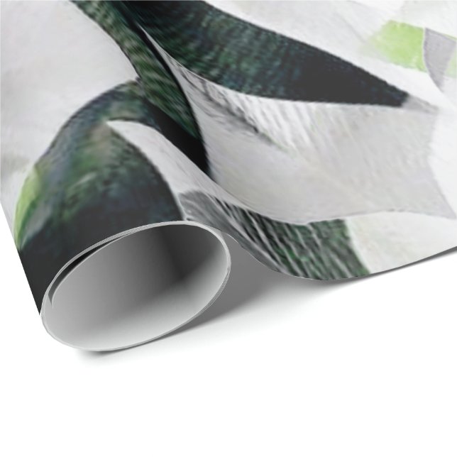 Papel De Regalo Flores grandes blancas verde verde Gris mínimo VIP (Esquina del rollo)