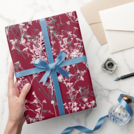 Papel De Regalo Flores grises elegantes y modernas sobre el rojo b