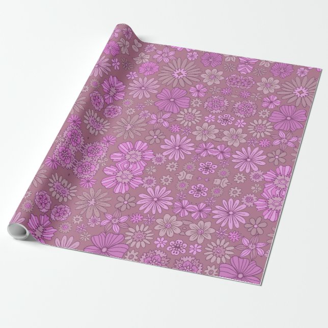 Papel De Regalo Flores grises rosas de acuarela moderna (Desenrollado)