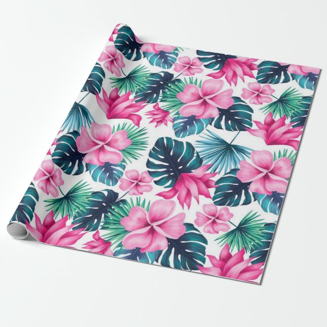 Papel De Regalo Flores, hojas y pino (Desenrollado)