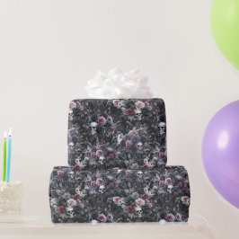 Papel De Regalo Flores húmedas góticas, cráneos y cuervos