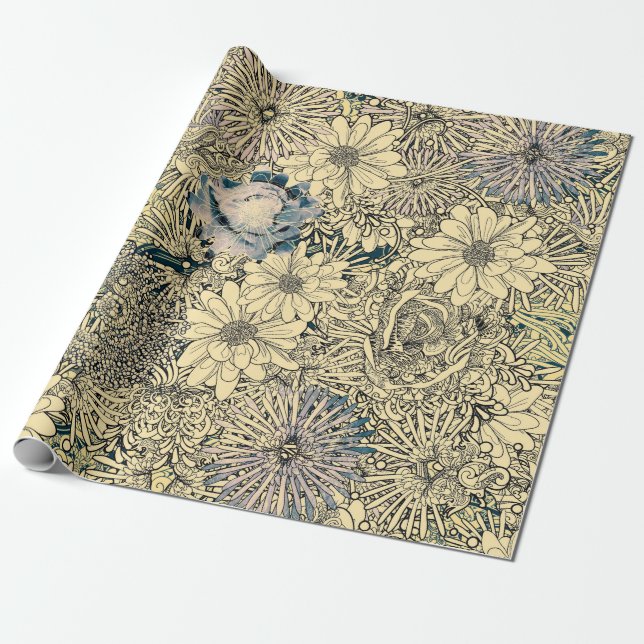Papel De Regalo Flores ilustradas de época (Desenrollado)